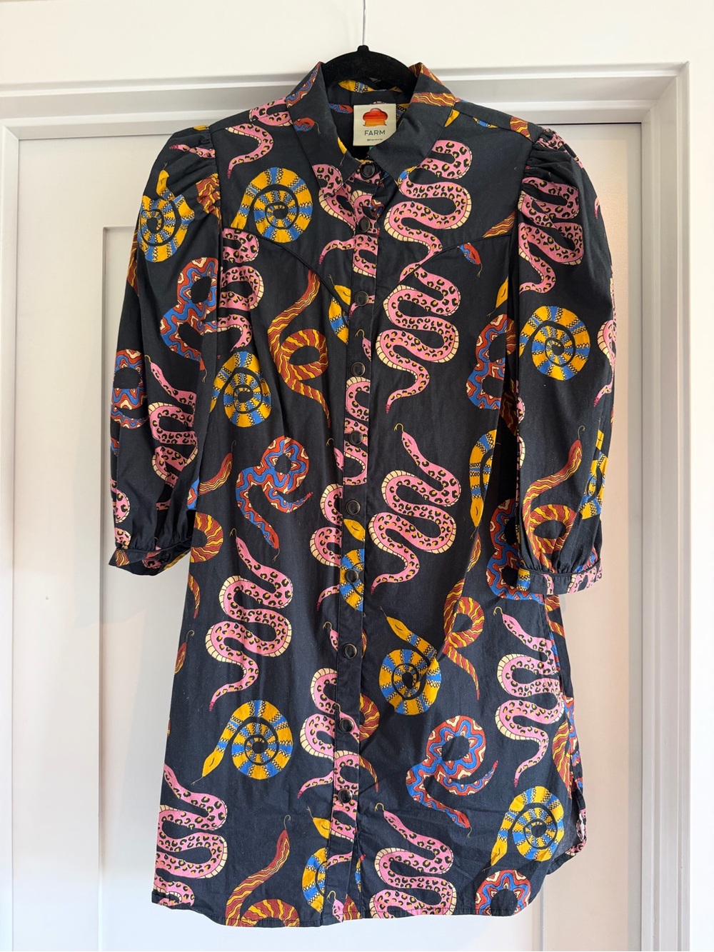 FARM Rio Snake Print Button Front Shirt Dress Western - XS